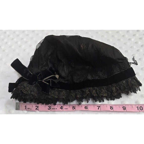 Antique Victorian Mourning Bonnet Hat Black Ribbon Lace Dark Brown Distressed main image 8